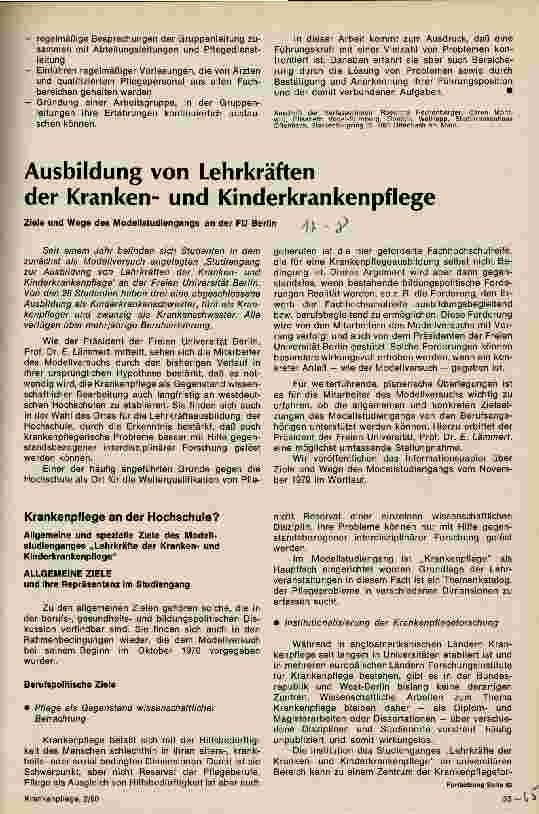 Vorschauseite 1: Ausbildung von Lehrkräften der Krankenund Kinderkrankenpflege