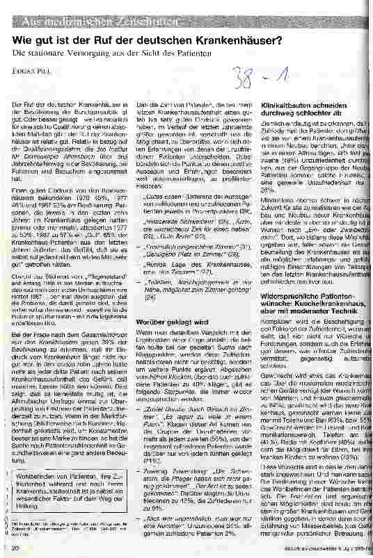 Vorschauseite 1: Wie gut ist der Ruf der deutschen Krankenhäuser? Die stationäre Versorgung aus der Sicht des Patienten
