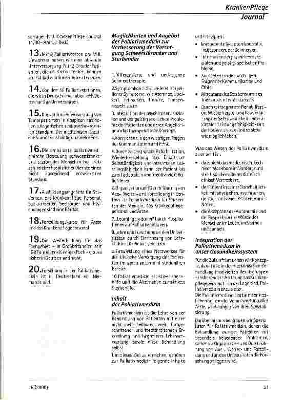 Vorschauseite 2: Palliativmedizin - eine Notwendigkeit in Klinik, Lehre und Forschung
