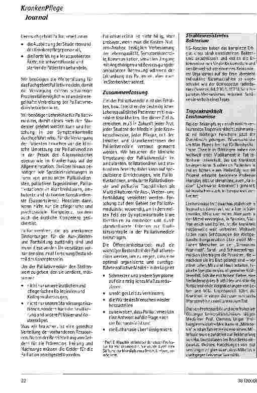 Vorschauseite 3: Palliativmedizin - eine Notwendigkeit in Klinik, Lehre und Forschung