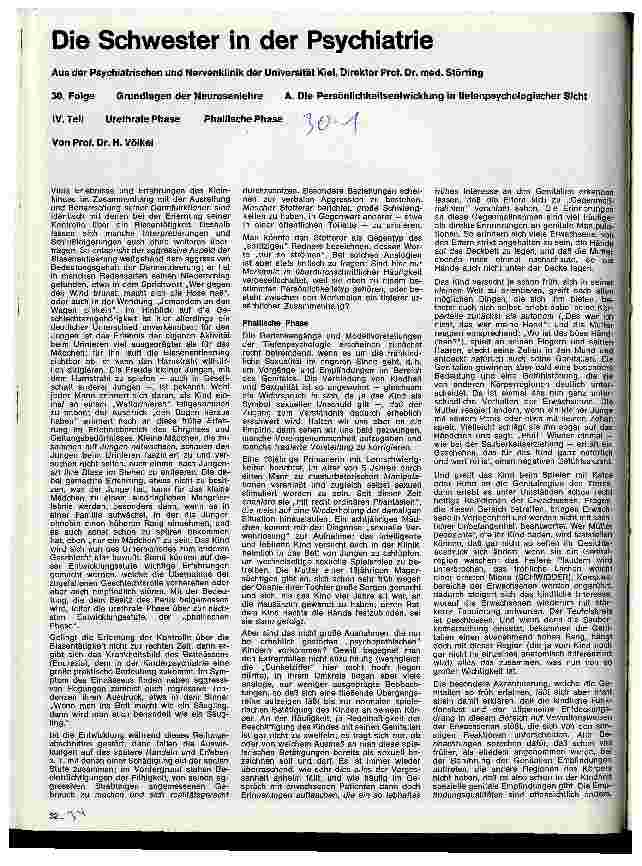 Vorschauseite 1: Die Schwester in der Psychiatrie 30. Folge: Grundlagen der Neurosen lehre A. Persönlichkeitsentwicklung in tiefenpsychologischer Sicht