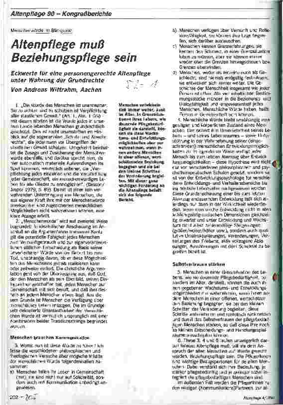 Vorschauseite 1: Menschenwürde im Blickpunkt: Altenpflege muß Beziehungspflege sein. Eckwerte für eine personengerechte Altenpflege - Wahrung Grundrechte