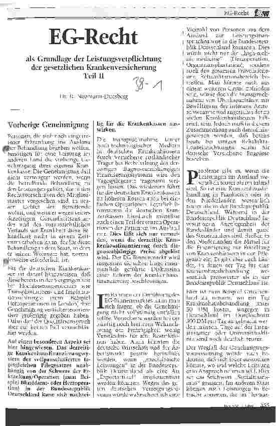 Vorschauseite 1: EG-Recht als Grundlage der Leistungsverpflichtung der gesetzlichen Krankenversicherung - Teil II