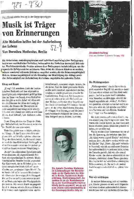 Vorschauseite 1: Musik ist Träger von Erinnerungen Neue therapeutische Ansätze in der Gerontopsychiatrie