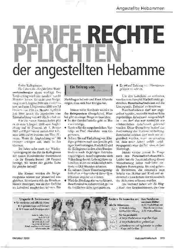 Vorschauseite 1: TARIFE RECHTE PFLICHTEN der angestellten Hebamme