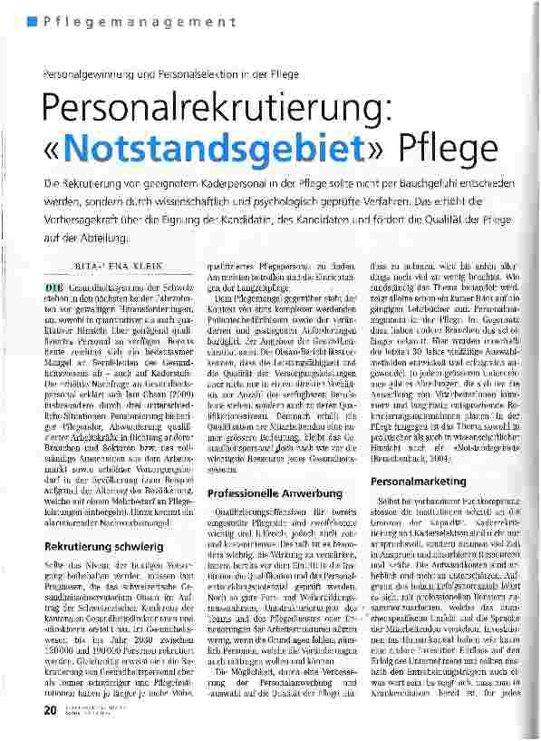 Vorschauseite 1: Personalrekrutierung: «Notstandsgebiet» Pflege