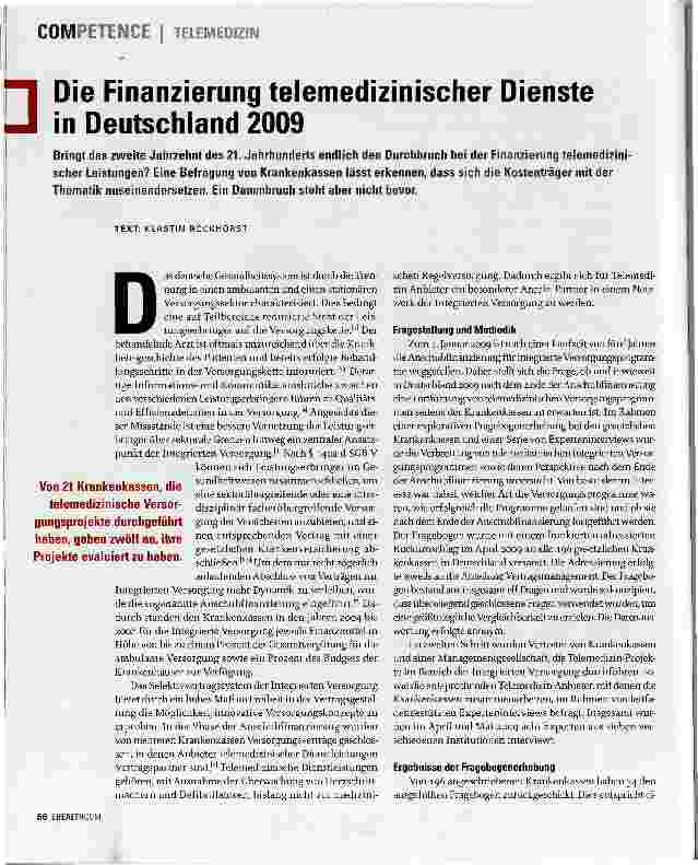Vorschauseite 1: Die Finanzierung telemedizinischer Dienste in Deutschland 2009