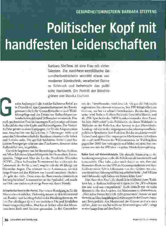 Vorschauseite 1: Politischer Kopf mit handfesten Leidenschaften