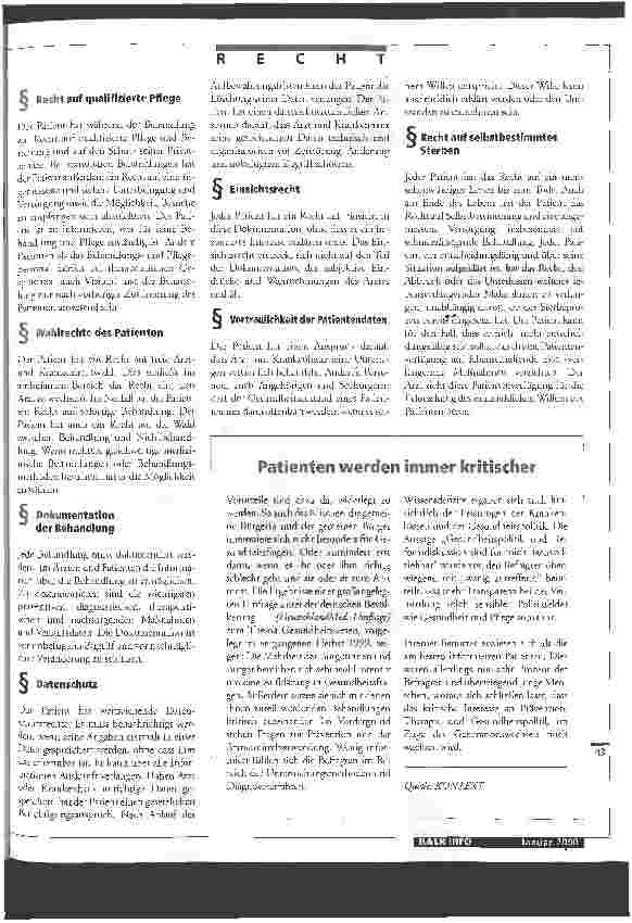 Vorschauseite 2: Patientenrecht fordert Pflegerecht
