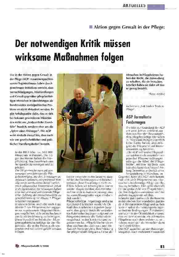 Vorschauseite 1: Der notwendigen Kritik müssen wirksame Maßnahmen folgen Aktion gegen Gewalt in der Pflege