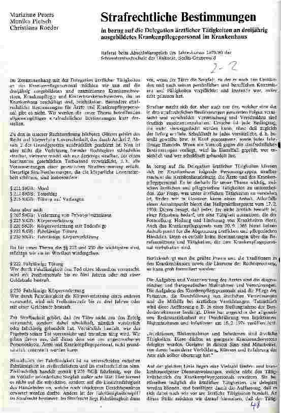 Vorschauseite 1: Strafrechtliche Bestimmungen in bezug auf die Delegation ärztlicher Tätigkeiten