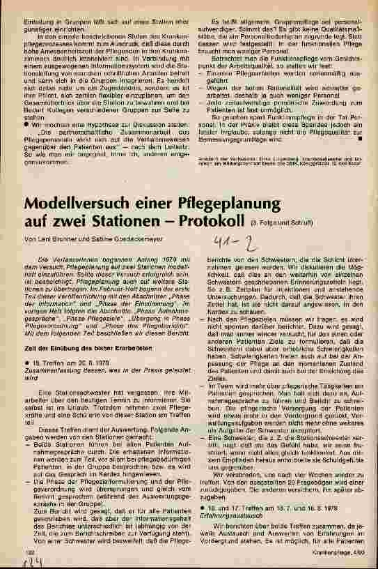 Vorschauseite 1: Modellversuch einer Pflegeplanung auf zwei Stationen - Protokoll 3. Folge und Schluß