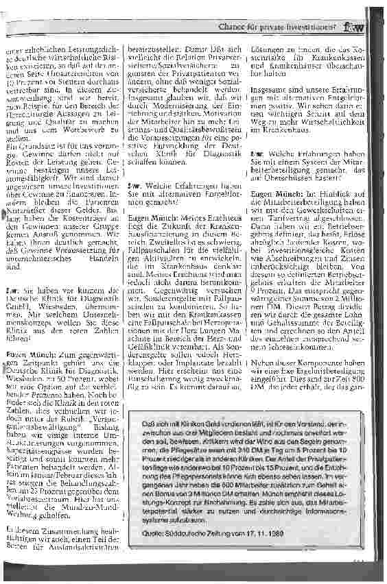 Vorschauseite 2: Chance für private Investitionen? - Interview mit Eugen Münch, Vorstand der Rhön-Klinikum AG - DDR-Krankenhauswesen