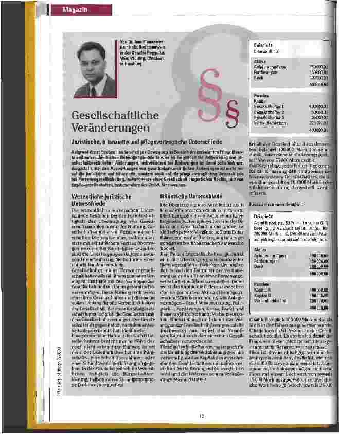Vorschauseite 1: Gesellschaftliche Veränderungen Juristische, bilanzielle und pflegevertragliche Unterschiede