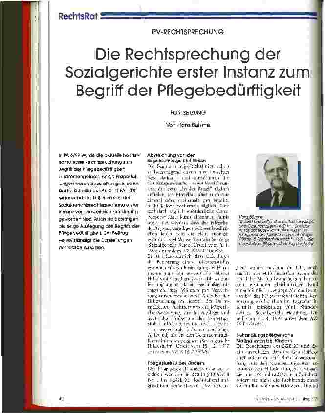 Vorschauseite 1: Die Rechtsprechung der Sozialgerichte erster Instanz zum Begriff der Pflegebedürftigkeit Fortsetzung