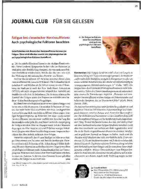 Vorschauseite 1: Fatigue bei chronischer Herzinsuffizienz Auch psychologische Faktoren beachten