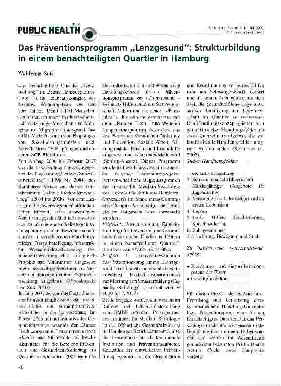 Vorschauseite 1: Das Präventionsprogramm „Lenzgesund: Strukturbildung in einem benachteiligten Quartier in Hamburg