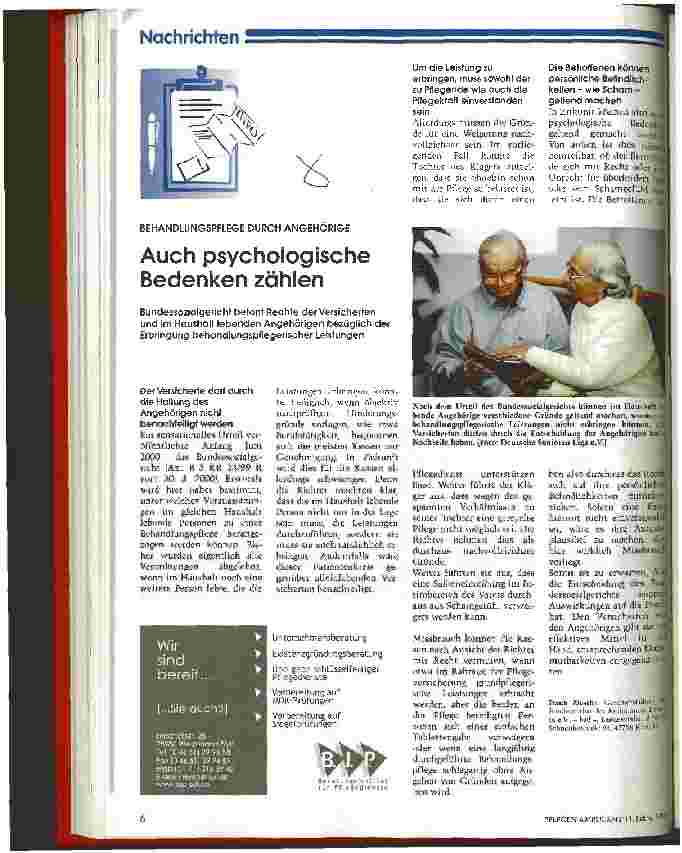 Vorschauseite 1: Auch psychologische Bedenken zählen Behandlungspflege durch Angehörige