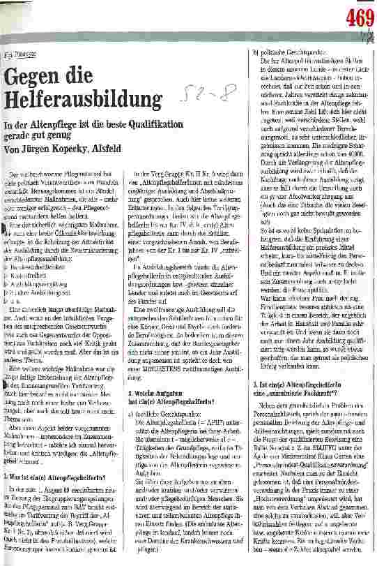 Vorschauseite 1: Ein Plädoyer: Gegen die Helferausbildung. In der Altenpflege ist die beste Qualifikation gerade gut genug.