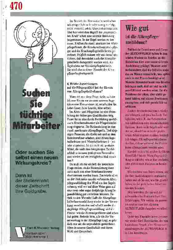 Vorschauseite 2: Ein Plädoyer: Gegen die Helferausbildung. In der Altenpflege ist die beste Qualifikation gerade gut genug.