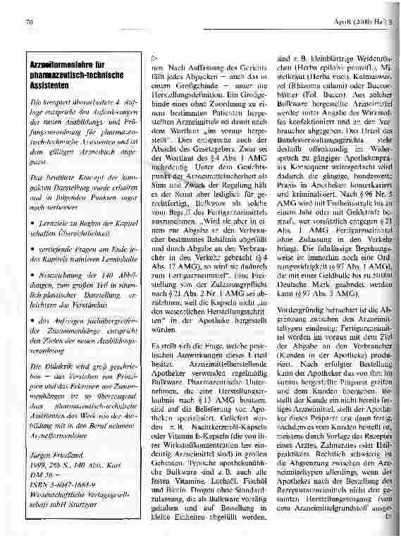 Vorschauseite 3: Herstellung von Rezepturarzneimitteln: Gefahr für den Apotheker in der Abgrenzung zu zulassungspflichtigen Fertigarzneimitteln?