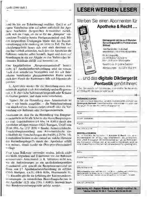 Vorschauseite 4: Herstellung von Rezepturarzneimitteln: Gefahr für den Apotheker in der Abgrenzung zu zulassungspflichtigen Fertigarzneimitteln?