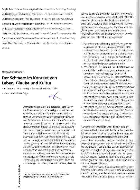 Vorschauseite 1: Der Schmerz im Kontext von Leben, Glaube und Kultur Zum Umgang mit schwierigen Schmerzsituationen in der ambulanten Palliativpflege