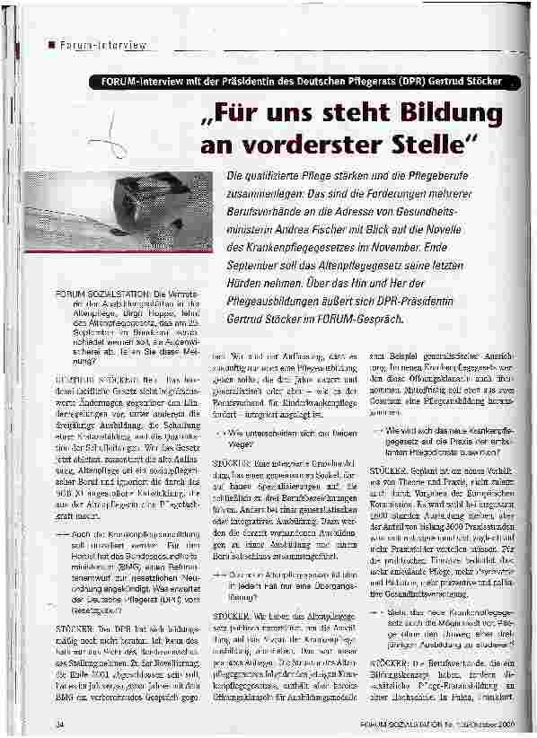 Vorschauseite 1: Für uns steht Bildung an vorderster Stelle Forum-Interview mit der Präsidentin des Deutschen Pflegerats