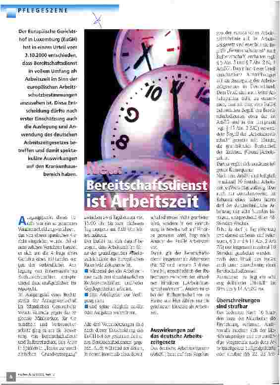 Vorschauseite 1: Neu: Bereitschaftsdienst ist Arbeitszeit