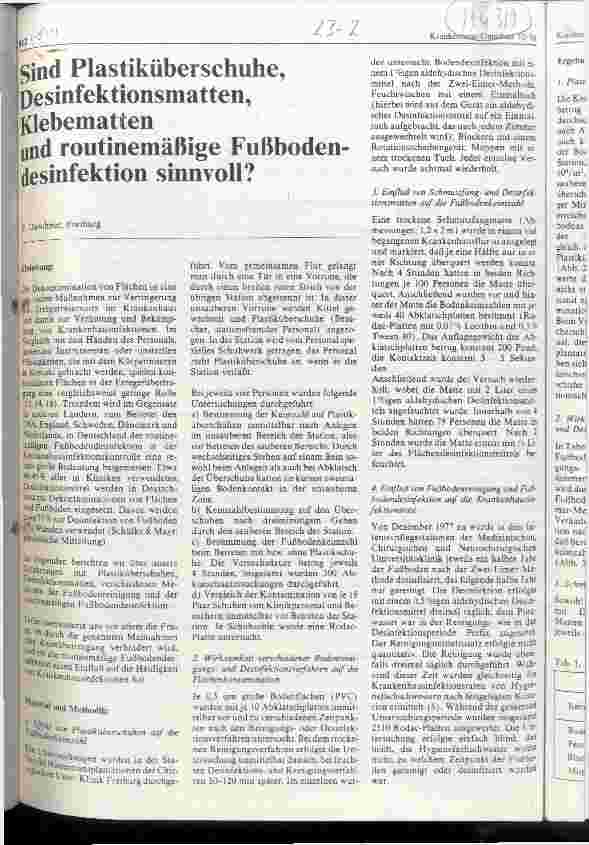 Vorschauseite 1: Sind Plastiküberschuhe, Desinfektionsmatten, Klebematten und routinemäßige Fußbodendesinfektion sinnvoll?