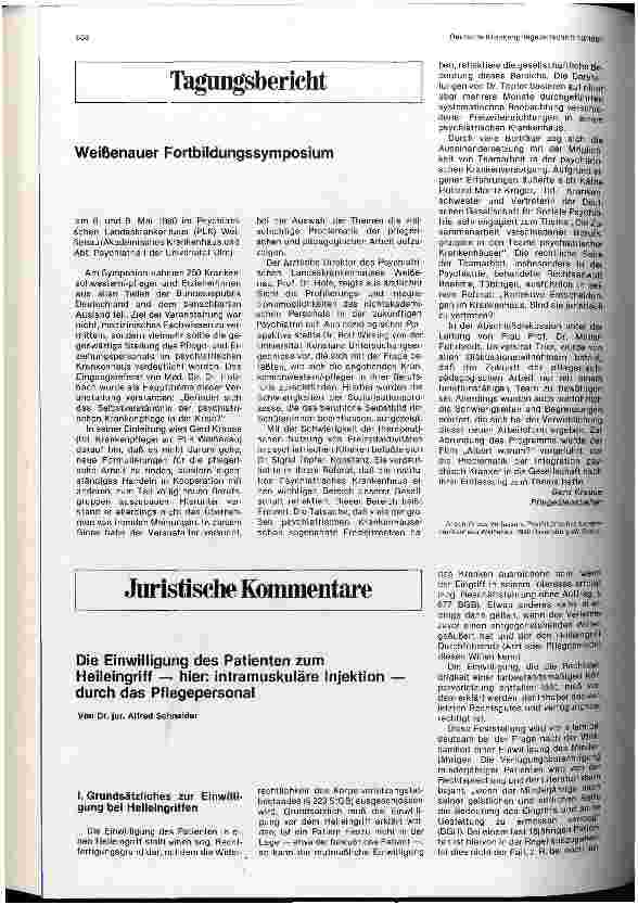 Vorschauseite 1: Die Einwilligung des Patienten zum Heileingriff — hier: intramuskuläre Injektion durch das Pflegepersonal