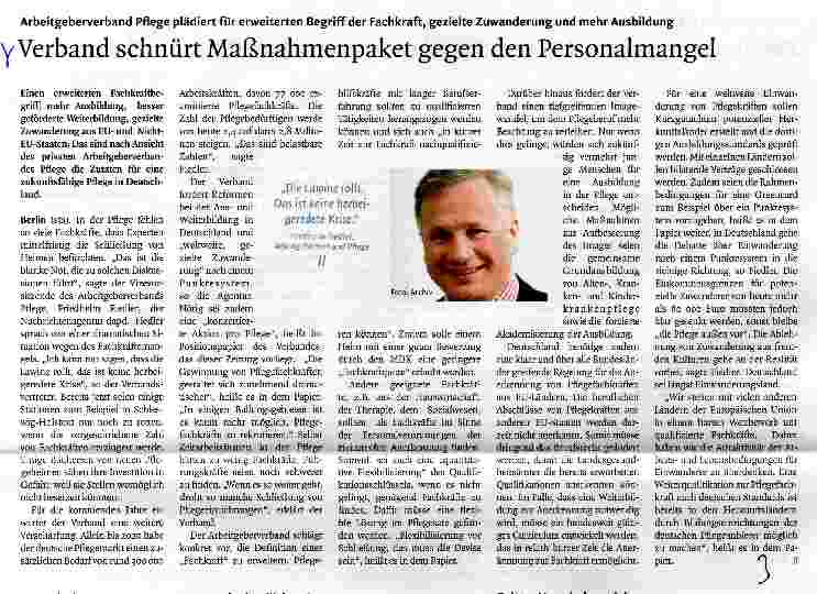 Vorschauseite 1: Verband schnürt Maßnahmenpaket gegen den Personalmangel