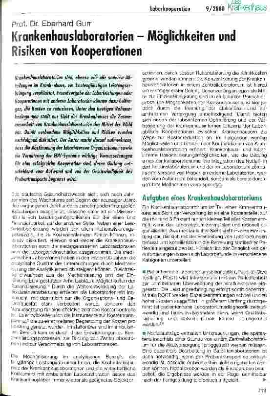 Vorschauseite 1: Krankenhauslaboratorien - Möglichkeiten und Risiken von Kooperationen