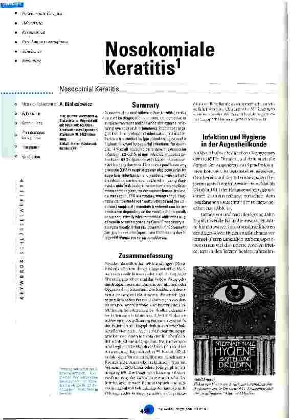 Vorschauseite 1: Nosokomiale Keratitis