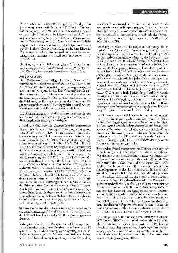 Vorschauseite 2: Änderung der Erstattungspraxis durch Satzungsgeber; Erstattung von Schülerbeförderungskosten; unzulässige Doppelförderung; Härtefall; Regelsatzberechnung