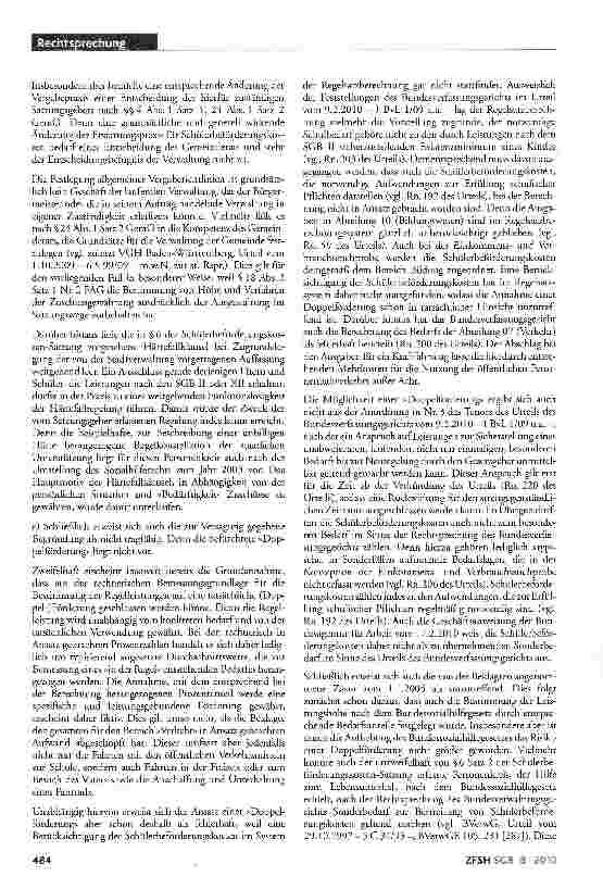 Vorschauseite 3: Änderung der Erstattungspraxis durch Satzungsgeber; Erstattung von Schülerbeförderungskosten; unzulässige Doppelförderung; Härtefall; Regelsatzberechnung