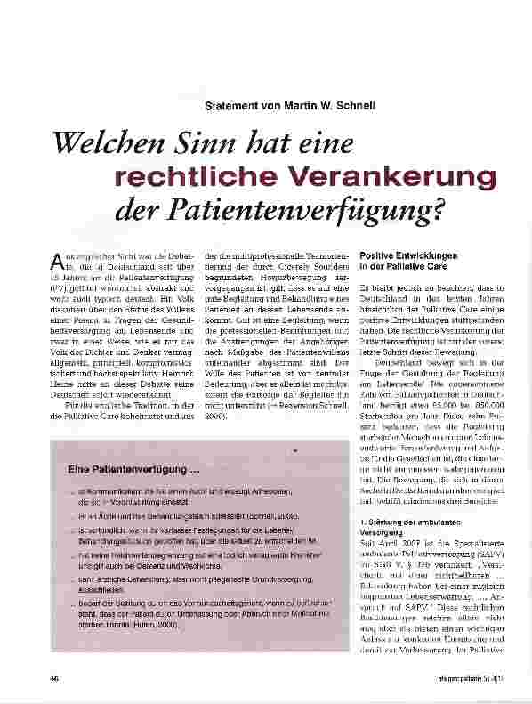 Vorschauseite 1: Welchen Sinn hat eine rechtliche Verankerung der Patientenverfügung?