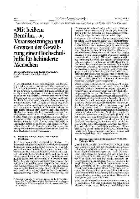 Vorschauseite 1: »Mit heißem Bemühn...«, Voraussetzungen und Grenzen der Gewährung einer Hochschulhilfe für behinderte Menschen