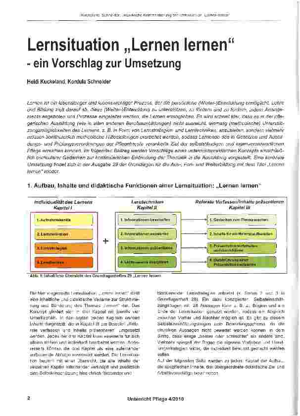 Vorschauseite 1: Lernsituation „Lernen lernen - ein Vorschlag zur Umsetzung