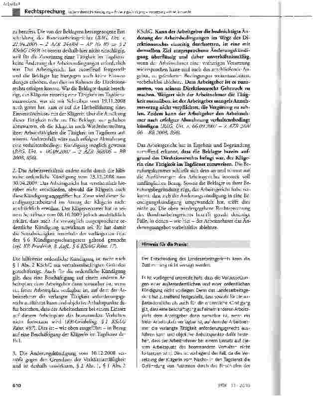 Vorschauseite 4: Außerordentliche Kündigung - Änderungskündigung -Versetzung - Direktionsrecht