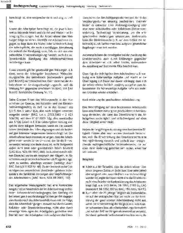 Vorschauseite 6: Außerordentliche Kündigung - Änderungskündigung -Versetzung - Direktionsrecht