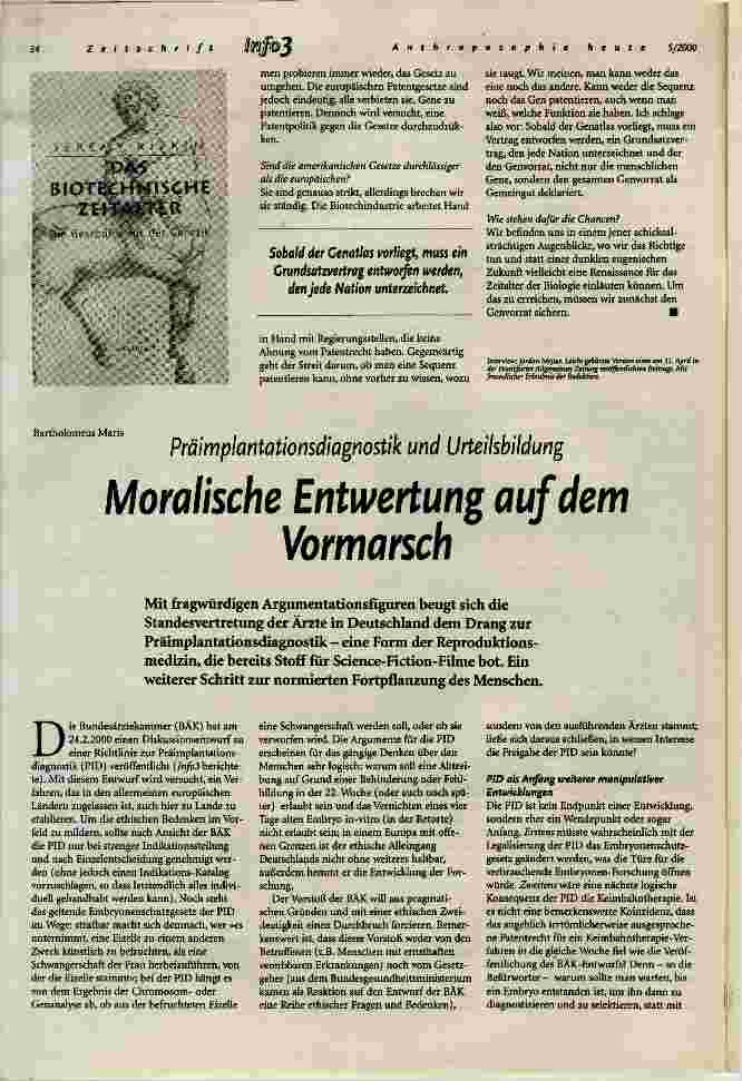 Vorschauseite 1: Moralische Entwertung auf dem Vormarsch Präimplantationsdiagnostik und Urteilsbildung