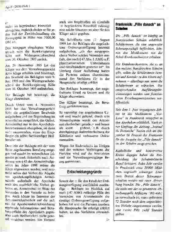 Vorschauseite 2: Impfstoffversandhandel an Ärzte Urteil des OVG Münster vom 26.08.99, Az.: 13 A 202/99