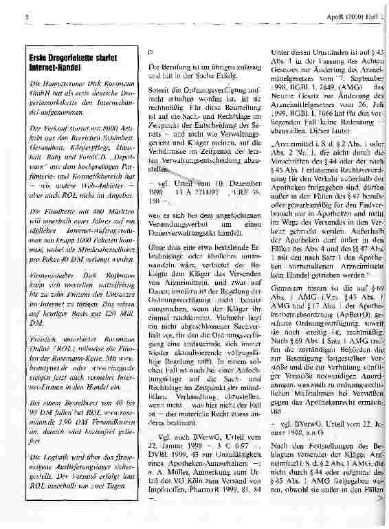 Vorschauseite 3: Impfstoffversandhandel an Ärzte Urteil des OVG Münster vom 26.08.99, Az.: 13 A 202/99