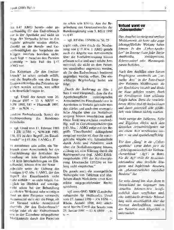Vorschauseite 4: Impfstoffversandhandel an Ärzte Urteil des OVG Münster vom 26.08.99, Az.: 13 A 202/99