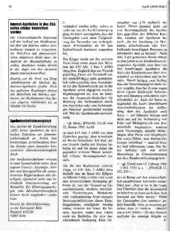 Vorschauseite 5: Impfstoffversandhandel an Ärzte Urteil des OVG Münster vom 26.08.99, Az.: 13 A 202/99