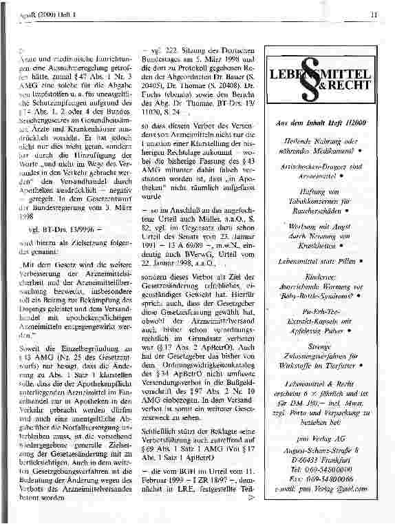 Vorschauseite 6: Impfstoffversandhandel an Ärzte Urteil des OVG Münster vom 26.08.99, Az.: 13 A 202/99