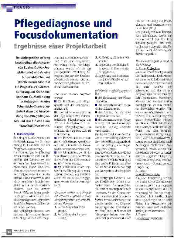 Vorschauseite 1: Pflegediagnose und Focusdokumentation Ergebnisse einer Projektarbeit
