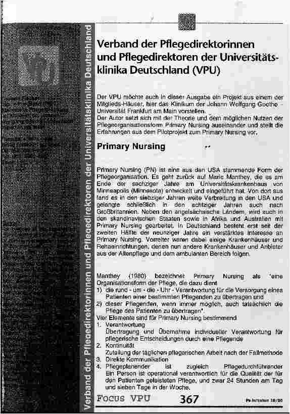 Vorschauseite 1: Verband der Pflegedirektorinnen und Pflegedirektoren der Universitätsklinika Deutschland (VPU)