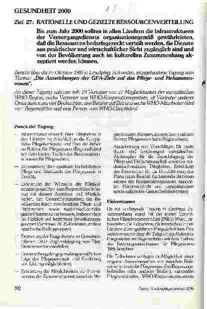 Vorschauseite 1: Gesundheit 2000 - Ziel 27: Rationelle und gezielte Ressourcenverteilung